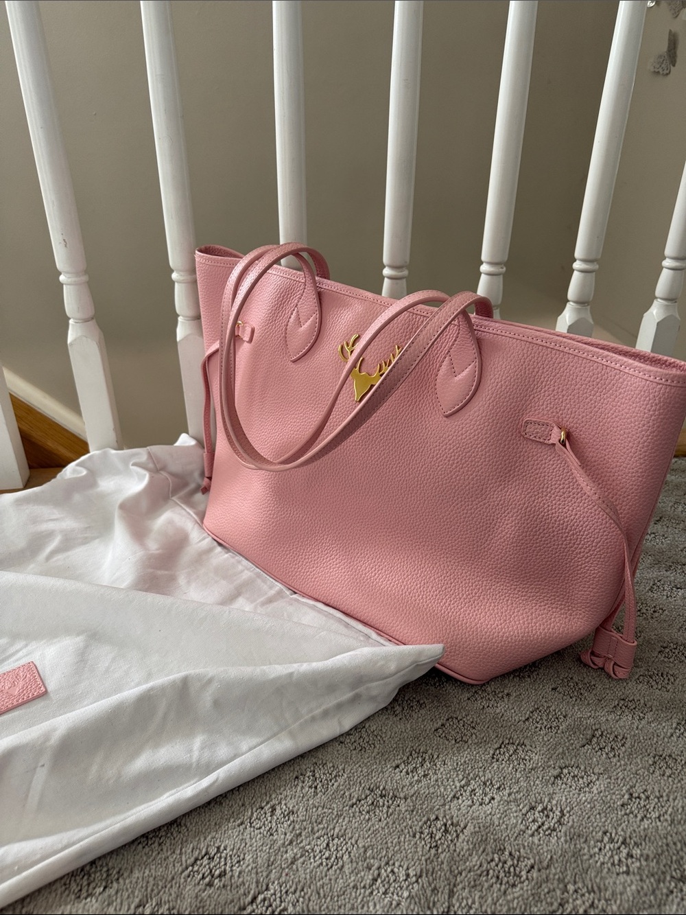 Soft Pink Pebbled Leather Tote with Gold Accent